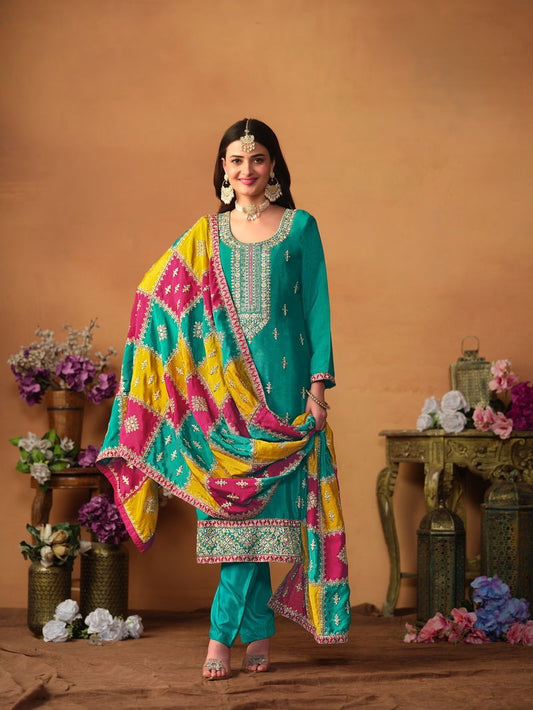 Aanaya Designer Chinon Silk Wedding Salwar Suit In Surat